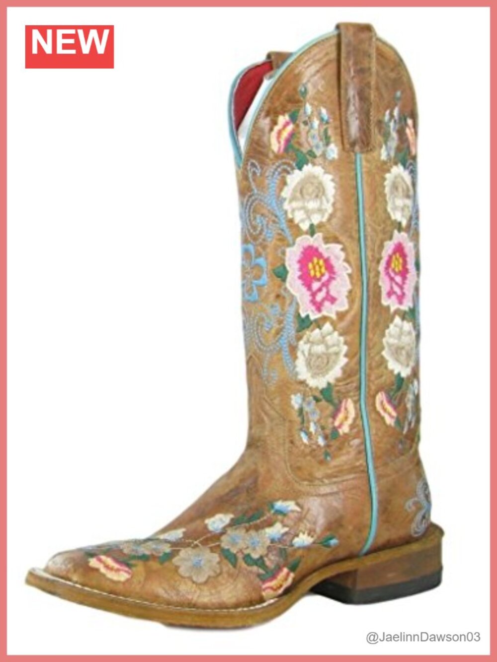 Vintage-Inspired Distressed Leather Embroidered Western Boots Broad Square Toe